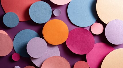 Fototapete - Bold geometric shapes in vibrant colors are artistically arranged from above, creating a seamless pattern with ample copy space on the left for text or graphics