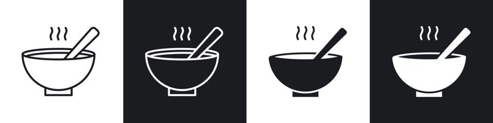 Bowl of soup icon in thin line and Flat Design.