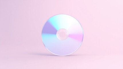 Wall Mural - single reflective cd disk lies centered against expansive plain pastel-colored backdrop