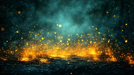 Wall Mural - a mysterious fire burning in a dark forest creating a surreal and dreamlike atmosphere of everchangi