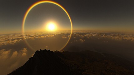 Wall Mural - mesmerizing rainbow colored halo illuminating the sky with a soft mist creating a dreamlike atmosphe
