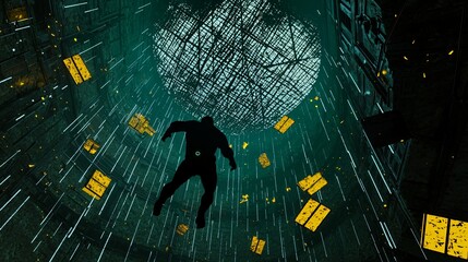 Wall Mural - person walking through an abstract tunnel with surreal gradients and cinematic lighting creating a d