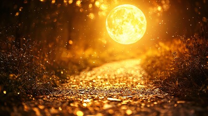 Wall Mural - radiant yellow moon surrounded by dreamlike elements creating a surreal atmosphere that evokes a sen