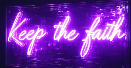 Aufkleber - Bright purple neon sign displays inspirational message. Script lettering glows against dark textured background. Modern, stylish presentation.