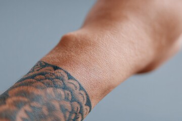 Wall Mural - capture minimalistic clean image of prisoner arm with tattoos against neutral backdrop