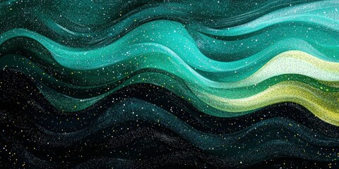 Wall Mural - abstract ombre background with layers of black, teal, and lime, interwoven with glitter.