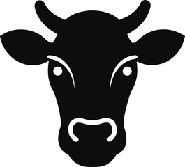 Wall Mural - minimalist cow icon featuring a front facing cow head drawn in bold black design style ideal for far
