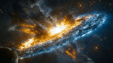 Wall Mural - thoughtful woman gazing at majestic galaxy displaying an array of stars and cosmic wonders captured 
