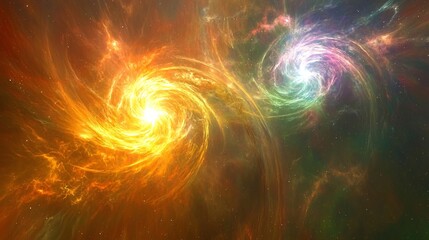 Wall Mural - breathtaking view of two spiral galaxies intertwined in the night sky radiating cosmic energy and gr