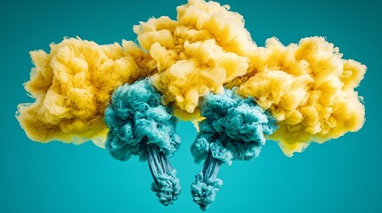 Wall Mural - a beautiful bunch of yellow and blue flowers showcased in abstract art with ink blots and low-key li
