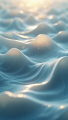 Poster - Abstract Light Blue Waves with Golden Reflections - Serene and Ethereal Background