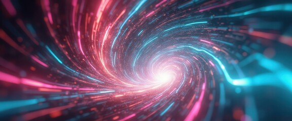 Poster - Ethereal Vortices of Light: A Dynamic Swirl of Red and Cyan Energy Streams in a Mesmerizing Abstract Composition