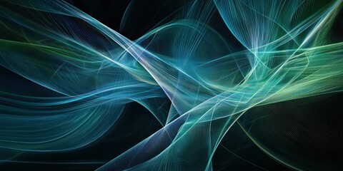 Wall Mural - futuristic abstract background with a gradient of dark blue, teal, and emerald, accented by subtle l