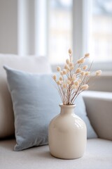 Wall Mural - close-up of modern minimalistic living room with sleek furniture and ample copy space for text integ