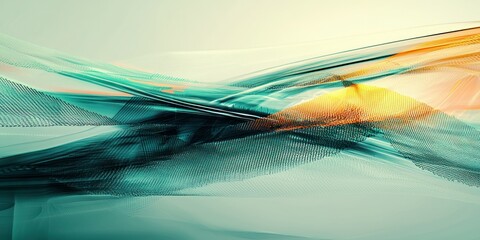 Wall Mural - modern digital art featuring a gradient of petrol, emerald, and neon accents over a subtle mesh.
