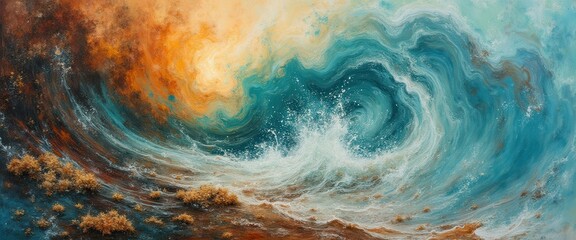 Leinwandbilder - Abstract painting of tumultuous water swirl with vibrant colors, capturing dynamic movement and textured surface
