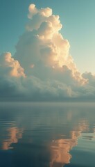Wall Mural - Serene Water Reflection of Towering Clouds on Horizon at Dawn