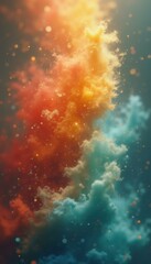 Poster - Abstract Cloudscape: Vivid Orange, Yellow, and Turquoise Hues with Glittering Bokeh Accents