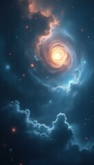 Poster - Ethereal Galaxy Formation with Swirling Nebula and Celestial Clouds in Deep Space
