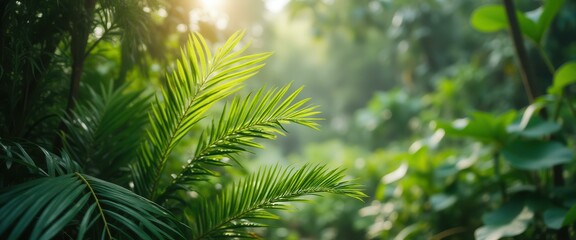 Aufkleber - Lush Tropical Foliage with Sunlight Filtering Through Leaves