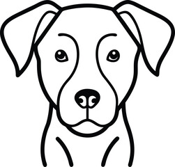 Wall Mural - front facing dog head illustrated in black linear sketch on white background ideal for monochrome pe