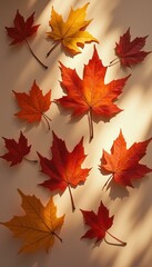 Poster - Vivid Autumn Leaves Displayed on a Soft Background, Showcasing Seasonal Colors and Textures