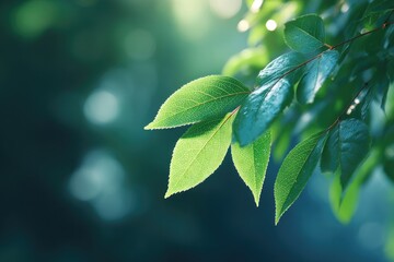 Wall Mural - elegant close-up shot of green leaves against sunlit backdrop