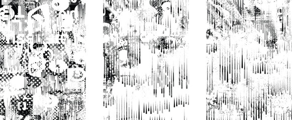 Fototapete - Background with glitch distorted grunge textures . grunge background texture with halftone dots, glitched shapes, textures and lines .Screen print vector background with grunge textured surface.