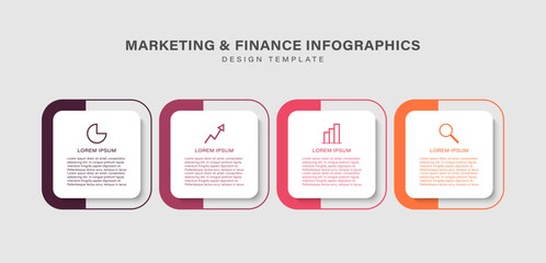 4 steps or options vector infographic template for business presentations or reports with thin icons and space for data