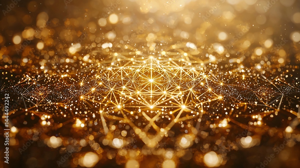 Golde Hour Texture Elegant gold background featuring sacred geometry patterns illuminated ...