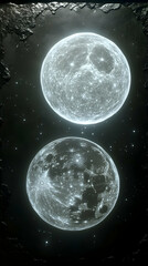 Wall Mural - Two radiant orbs hover amidst a backdrop of stars and dark textured rocky surroundings