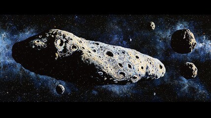 Wall Mural - majestic asteroid floating in the sky against a beautiful cosmic backdrop of stars and galaxies in a