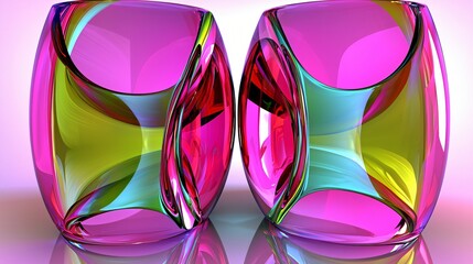Wall Mural - elegant display of two colorful glass vases reflecting light in a captivating scene that showcases a