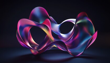 Wall Mural - Abstract form of swirling, iridescent shapes in a dark setting.