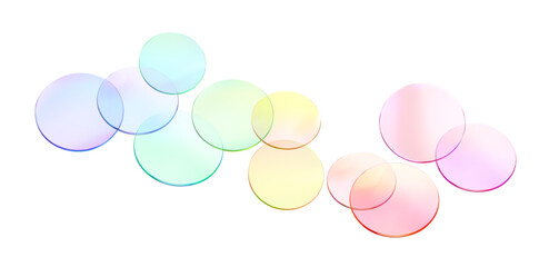 Wall Mural - 3d glass round shape set. transparent colorful disk gradient color. render podium, disc, crystal, ba