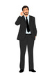 © Creative_Juice_Art - Handsome business man in formal suit standing, talking by phone. Vector flat illustration isolated on transparent background.
