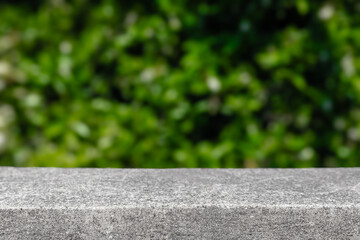 Aufkleber - Stone table summer display with blurred green leaves background. Product placement display minimalistic template for products and advertisement. Nature summer table podium mock up stone countertop