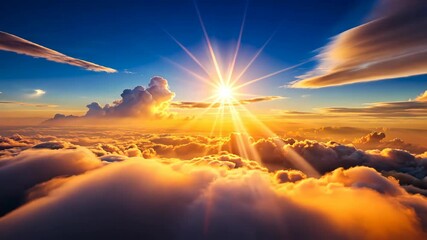 Wall Mural - golden sunlight beams through heavenly clouds at sunset