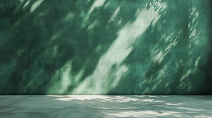 Poster - Green textured wall with leaf shadows and floor.