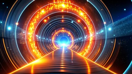 Wall Mural - Hypnotic cosmic wormhole journey through vibrant neon and fiery rings toward an ethereal light