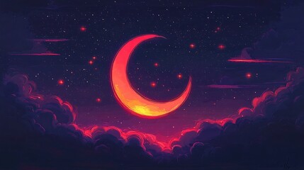 Wall Mural - enchanting crescent moon illuminating the night sky surrounded by shimmering stars creating a dreaml