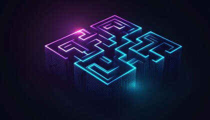 Wall Mural - intricate neon maze design in three-dimensional form.