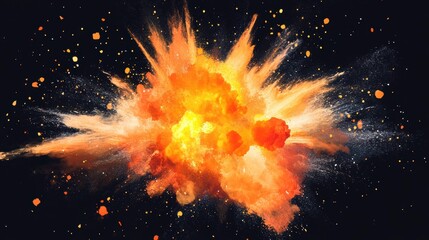 Aufkleber - Fiery orange and yellow explosion with sparks against a black background.