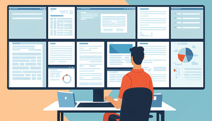 Data Analysis on Multiple Screens: Vector Illustration