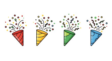 Confetti Poppers Exploding with Colorful Shapes