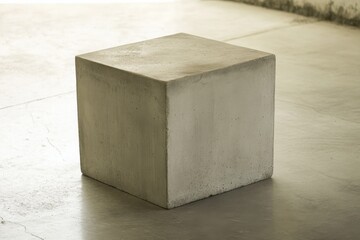 Aufkleber - Isolated view of solid cubic form, a monolithic geometric shape, casting a slight shadow on a seamless gray surface.
