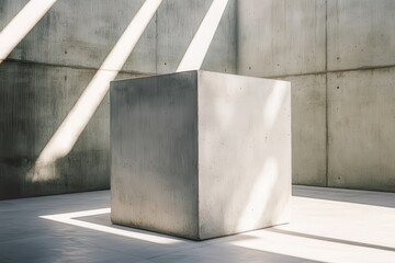 Fototapete - Concrete Cube: A study in architectural minimalism, bathed in sunlight. Modern and industrial aesthetic.  Geometry and shadow play.