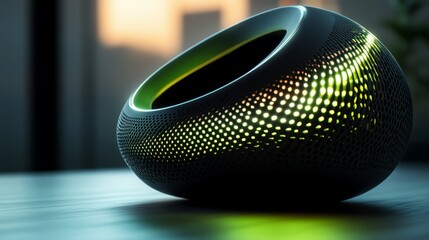 Modern decorative object with glowing interior.
