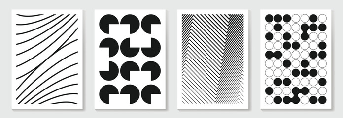 Wall Mural - abstract monochrome poster background vector set. modern cover template with black and white perspec