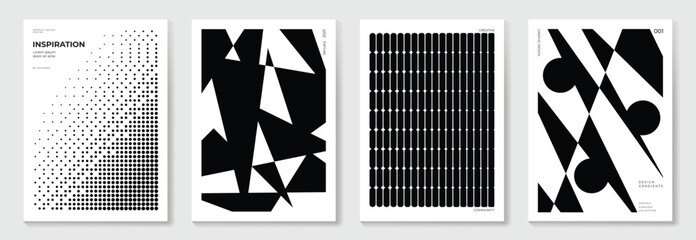 Wall Mural - abstract monochrome poster background vector set. modern cover template with black and white perspec